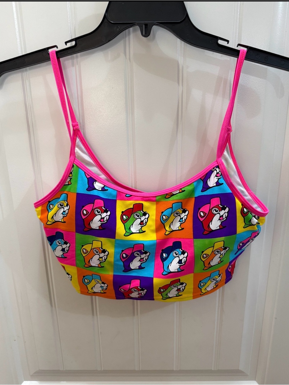 Buc ees Bright Multi-Color Cartoon Print Swim Top with Pink Trim size XL
